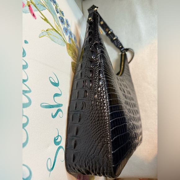 BRAHMIN Tabitha Black Crocodile-Embossed Hobo Bag with Glossy Finish - Picture 5 of 16